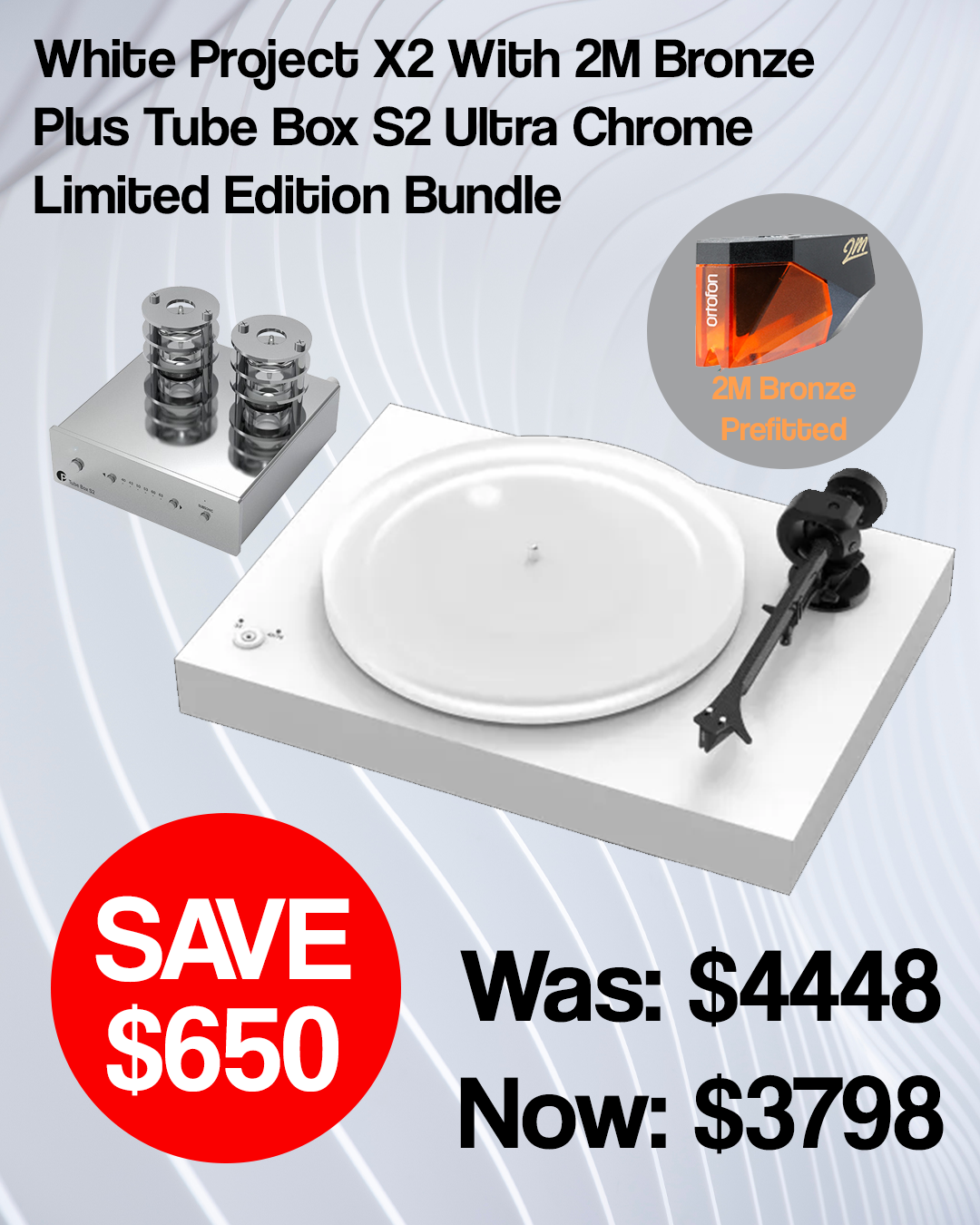 Project X2 Turntable 2m Bronze Cartridge (White) / Project Tube Box S2 Ultra Chrome Bundle Deal